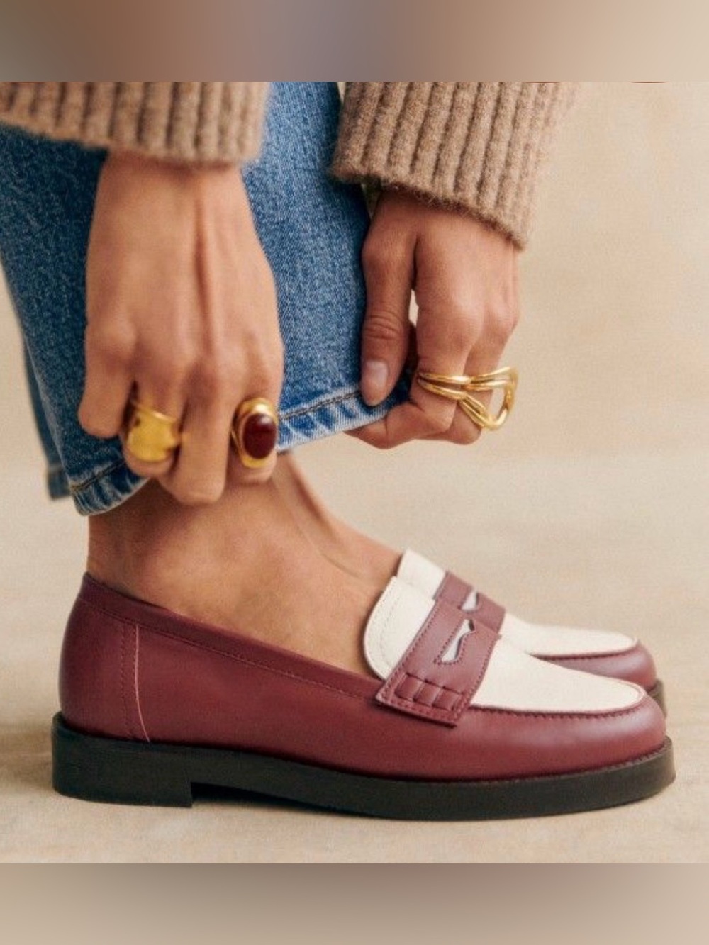NEW Sézane Andrea Loafers crafted in a two-tone terracotta and ecru 7